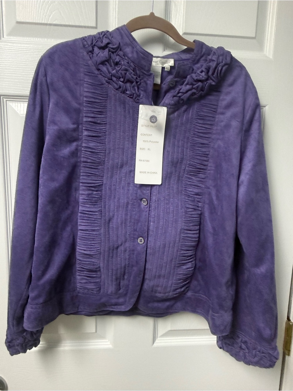 Women's Purple Button-Front Blazer with Braided Collar